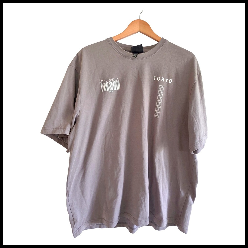 HM Mens Relaxed Fit Tokyo Graphic T-Shirt Mauve‎ Purple XL Barcode Streetwear
